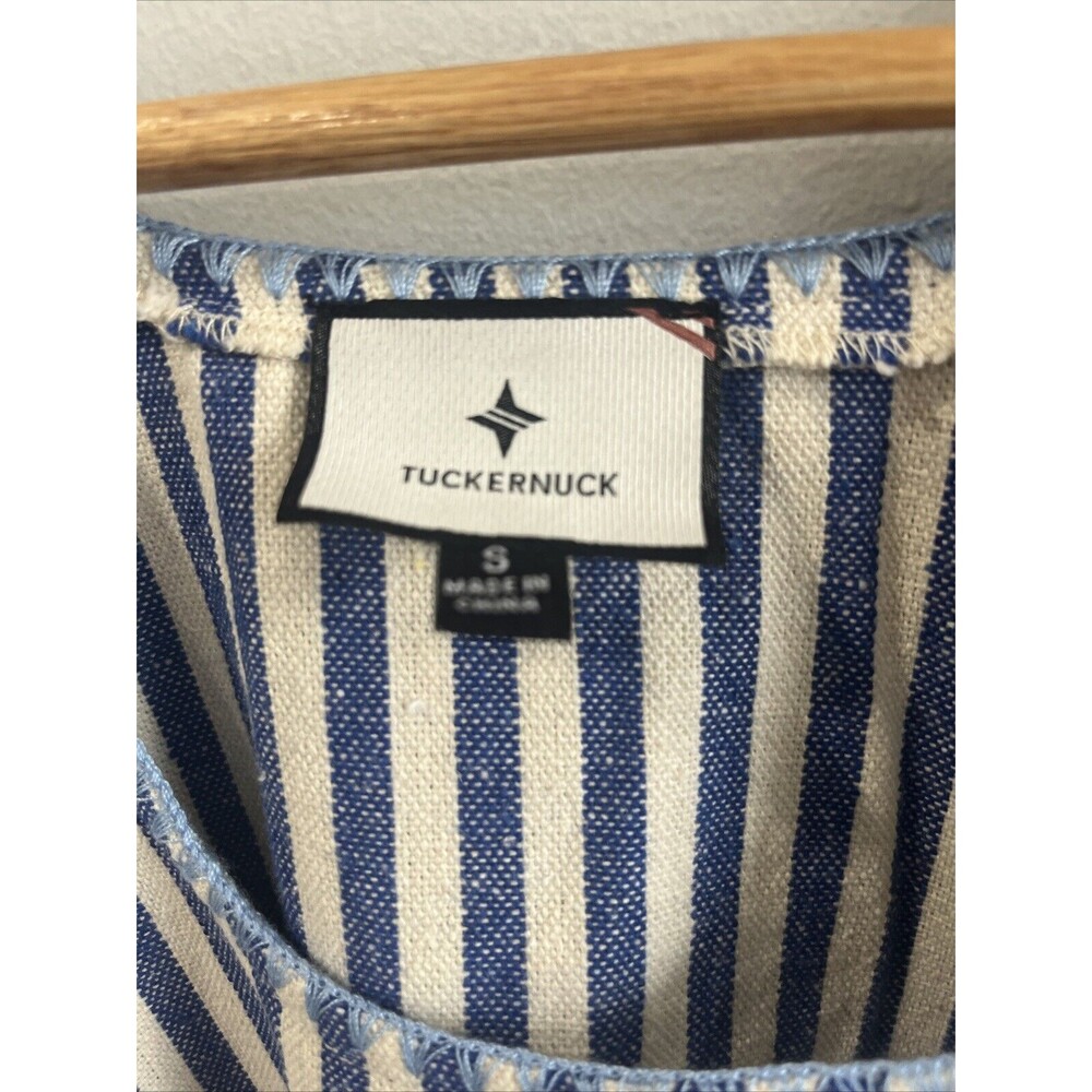Tuckernuck Mini Sullivan Blue White Stripe Embroidered Canvas Caftan Sz S - Picture 3 of 4